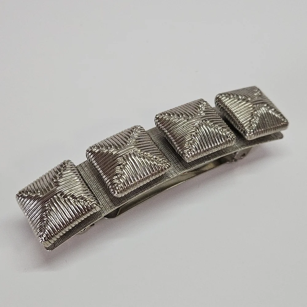 VINTAGE 3D Silver Tone Metal Abstract Hair French Barrette Clip